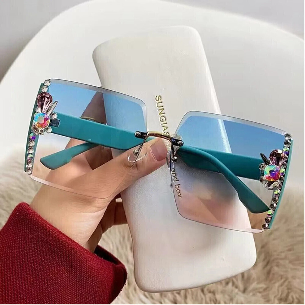 Square Decorative Framed Sunglasses In Blue Pink